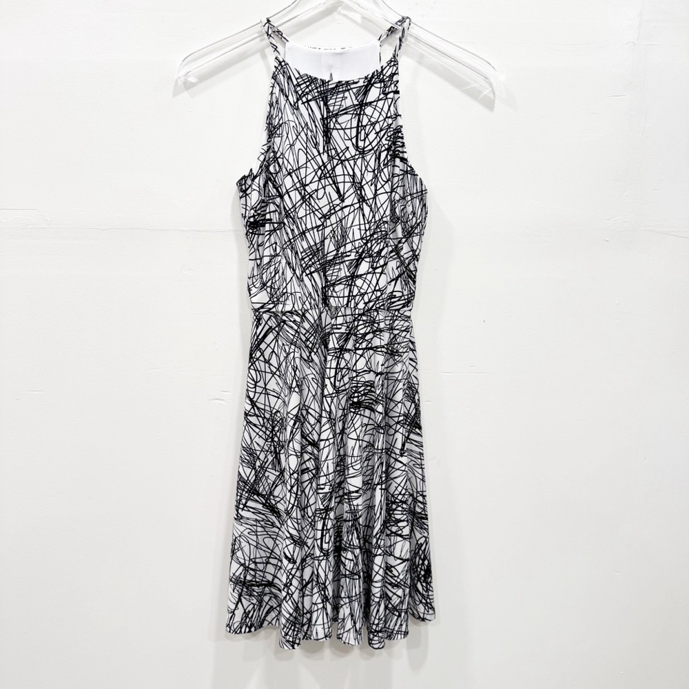 Aqua Halter Fit & Flare Skater Dress Abstract Black White Small